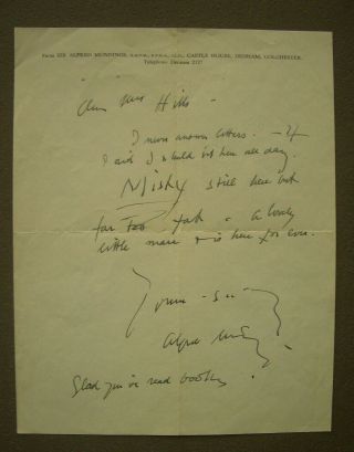 Autograph Letter Signed By The Painter,  Sir Alfred Munnings,  1950s