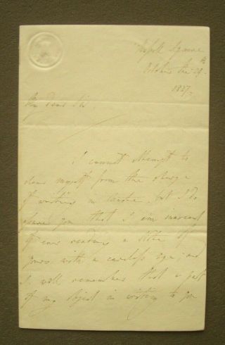 Autograph Letter Signed By The Regency Painter,  Sir Thomas Lawrence,  1827