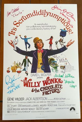 11 X 17 Willy Wonka Poster Autographed (signed) By Four,  Plus
