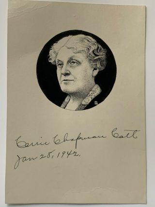 Carrie Chapman Catt Signed Autographed Drawing 6 " X 9 " 1922 Suffragettes