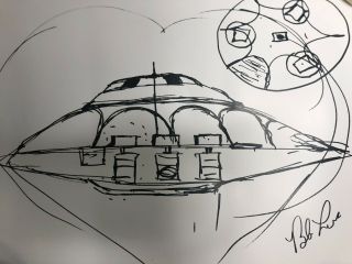 Bob Lazar Signed 16x20 Sport Model Ufo Area 51 Flying Saucer Sketch Print Poster