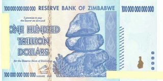 Zimbabwe 100 Trillion Dollar Blue Note - Authentic - Foreign Paper Money