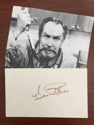 Vincent Price Signed Card,  American Horror Film,  Stage,  Tv Actor