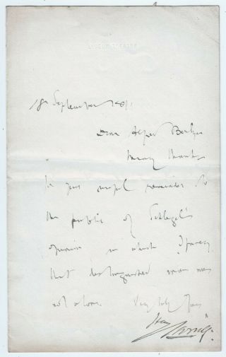 Sir Henry Irving (1838 - 1905),  English Actor,  Signed Letter
