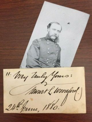 Stewart L.  Woodford Signed Card Am.  Attorney,  Politician,  103rd Colored Troops