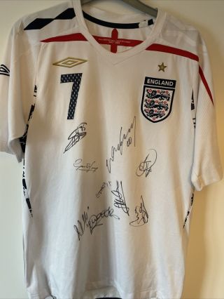 England Shirt 2007 - 2009 Signed By 9 Players Rooney Milner Heskey Young Barry