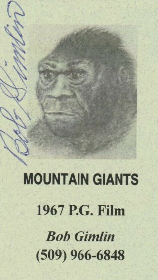 World Famous Bigfoot Film Maker Bob Gimlin Autographed Business Card - 1967