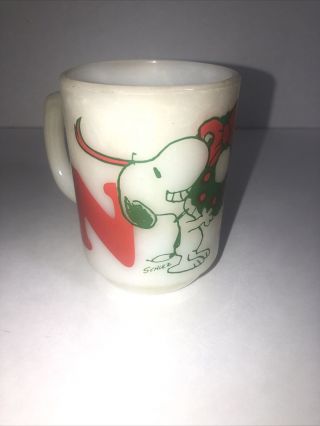 Vintage 1965 Anchor Hocking Fire King Snoopy W/wreath Noel Coffee Cup