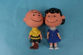 Vintage Pair 1968 Mattel Peanuts Charlie Brown & Lucy Kiddles Skediddle Dolls