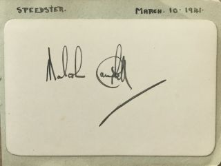 Malcolm Campbell Handsigned Signature Attached To Album Page.  1941.