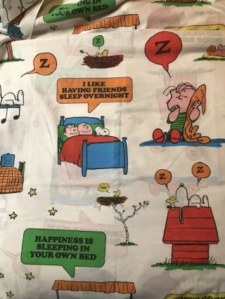 Vintage Snoopy Peanuts Stevens Utica Flat Bed Sheet And Pillow Case Twin Size