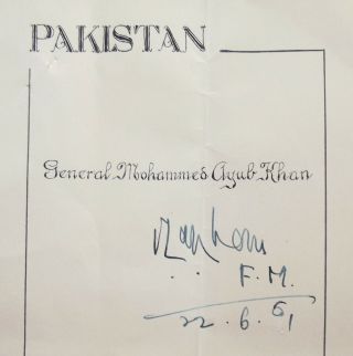 2nd President Pakistan Ayub Khan Served 1958 - 1969 Autograph Signed Album Page 2
