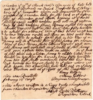 1706,  18th Century,  Judge Seth Williams,  Signed Writ,  Bounderies In Taunton,  Mass