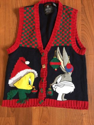 Looney Tunes Bugs Bunny Ugly Christmas Sweater Vest By Eagles Eye Size Medium