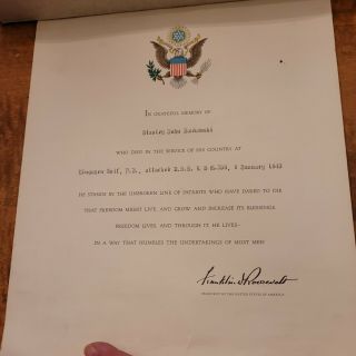 President Franklin D.  Roosevelt 1945 Signed Military In Memory Of Certificate