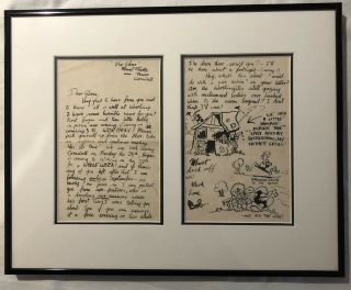 Bob Monkhouse Signed Letter With Cartoons.  Drawn During War As Youth