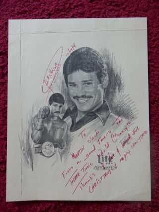 Boxer Alexis Arguello Autographed Drawing 1987