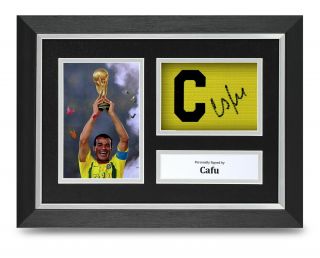 Cafu Signed A4 Framed Captain Armband Photo Display Brazil Autograph