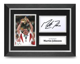 Martin Johnson Signed A4 Photo Framed Display England Rugby Autograph