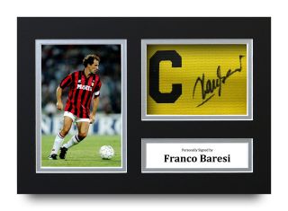 Franco Baresi Signed A4 Captains Armband Photo Display Ac Milan Autograph