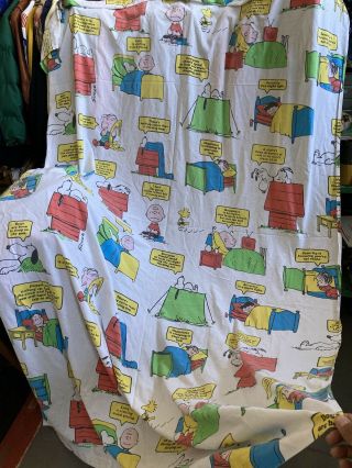 Vintage 1971 Peanuts Snoopy Charlie Brown “happiness Is” Bed Sheet Blanket Twin