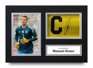 Manuel Neuer Signed A4 Captains Armband Photo Display Bayern Munich Autograph