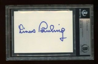 Linus Pauling Signed Card Bas Authenticated Nobel Prize Winner