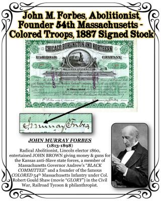 John M.  Forbes Abolitionist Founder 54th Massachusetts Colored Troops,  1887 Sign