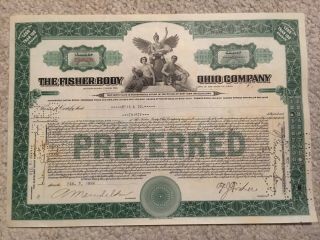 Fisher Body Preferred Stock Certificate Signed By Frederic J.  Fisher,  1922