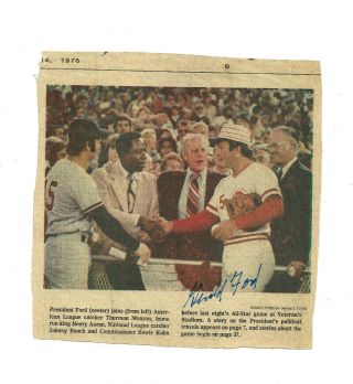 President Gerald Ford Hand Signed Autographed Newspaper Cut With Very Rare