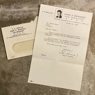 1960 John F Kennedy Jfk Typed Letter As Senator,  Envelope Signed?