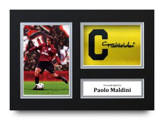 Paolo Maldini Signed A4 Captains Armband Photo Display Ac Milan Autograph
