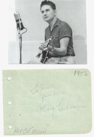 Roy Orbison Vintage In Person Hand Signed Album Page With Image.