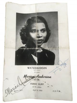 Marian Anderson Singer Signed Program 1953 African American Black