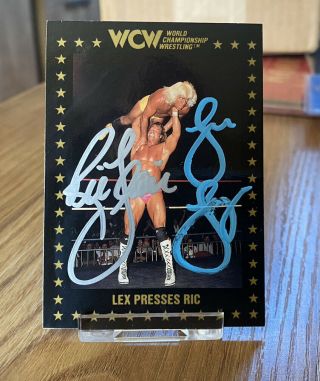 Lex Luger & Ric Flair Dual Signed Card Wrestling Wwe Wcw Wrestlemania