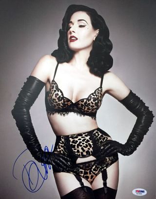 Dita Von Teese Signed Autographed 11x14 Photo Very Sexy Lingerie Psa/dna