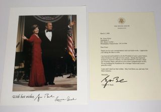 George W.  Bush & First Lady Laura Signed 8x10 Official Photo With Letter Rare