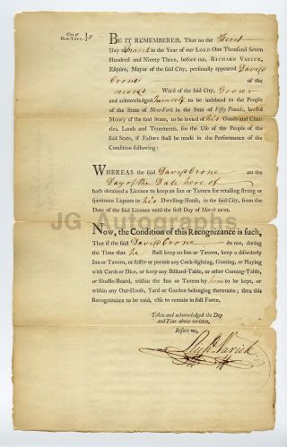 Richard Varick " The Forgotten Founding Father " & Nyc Mayor - 1793 Document