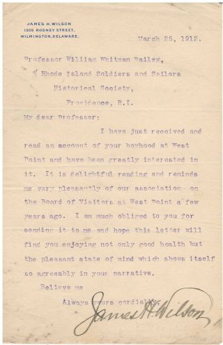 Typewritten Letter Signed By James H.  Wilson In 1912 W/