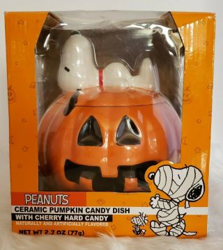 Peanuts Snoopy Halloween Pumpkin Ceramic Lidded Candy Dish Galerie Woodstock