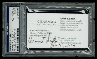 Vernon Smith Signed Autograph Business Card Nobel Prize Economics Psa Slabbed