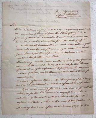 1808 Henry Dearborn Letter (michigan City Namesake) Jefferson 