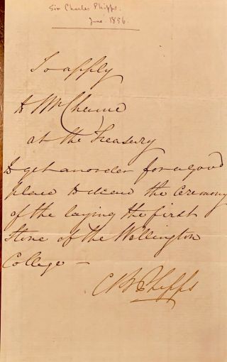 Sir Charles Phipps,  Equerry Queen Victoria /priv Sec To Prince Albert Letter