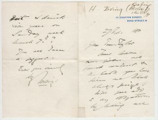 Sir Henry Irving (1838 - 1905),  The English Actor,  Autograph Letter 1880