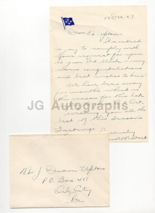 Harold R.  Stark - U.  S.  Wwi & Wwii Officer - Signed Letter (als),  1947