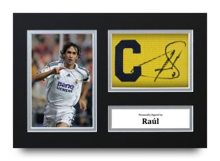 Raul Signed A4 Photo Captains Armband Display Real Madrid Spain Autograph