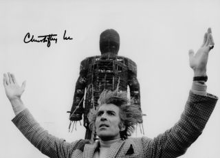 Rare 10 " X 8 " Signed B&w Photo  Christopher Lee " The Wicker Man " Film Pose