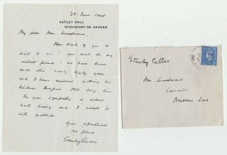 Stanley Baldwin (1867 - 1947),  Prime Minister,  Autograph Letter Signed 1945