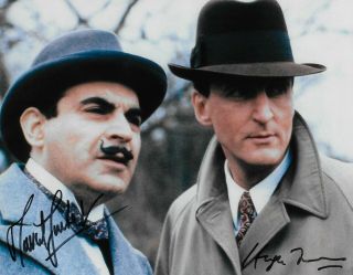 Rare 10 " X 8 " Hand Signed Colour Photo  David Suchet & Hugh Fraser " Poirot "