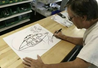 Bob Lazar Signed 16x20 Sport Model Ufo Area 51 Flying Saucer Sketch Print Poster